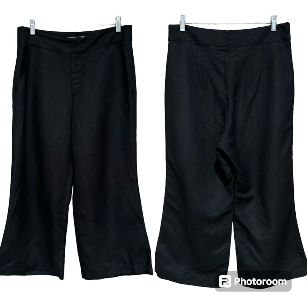 Catherine Gee Black Cropped Wide Leg Silk/Linen Trouser‎ Pant Size 8 Minimalist